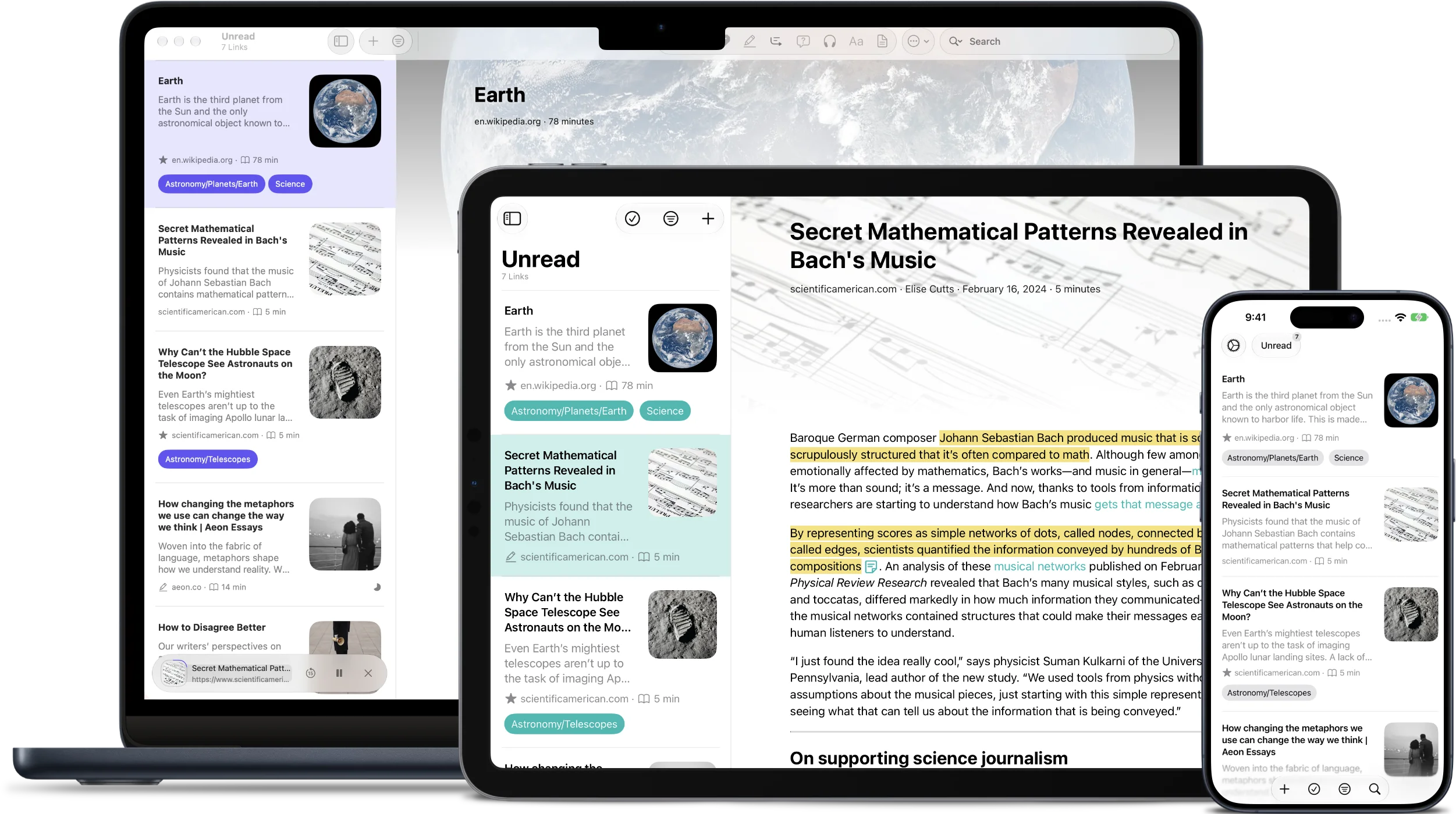 Stache app running on a MacBook Pro, iPad, and iPhone.